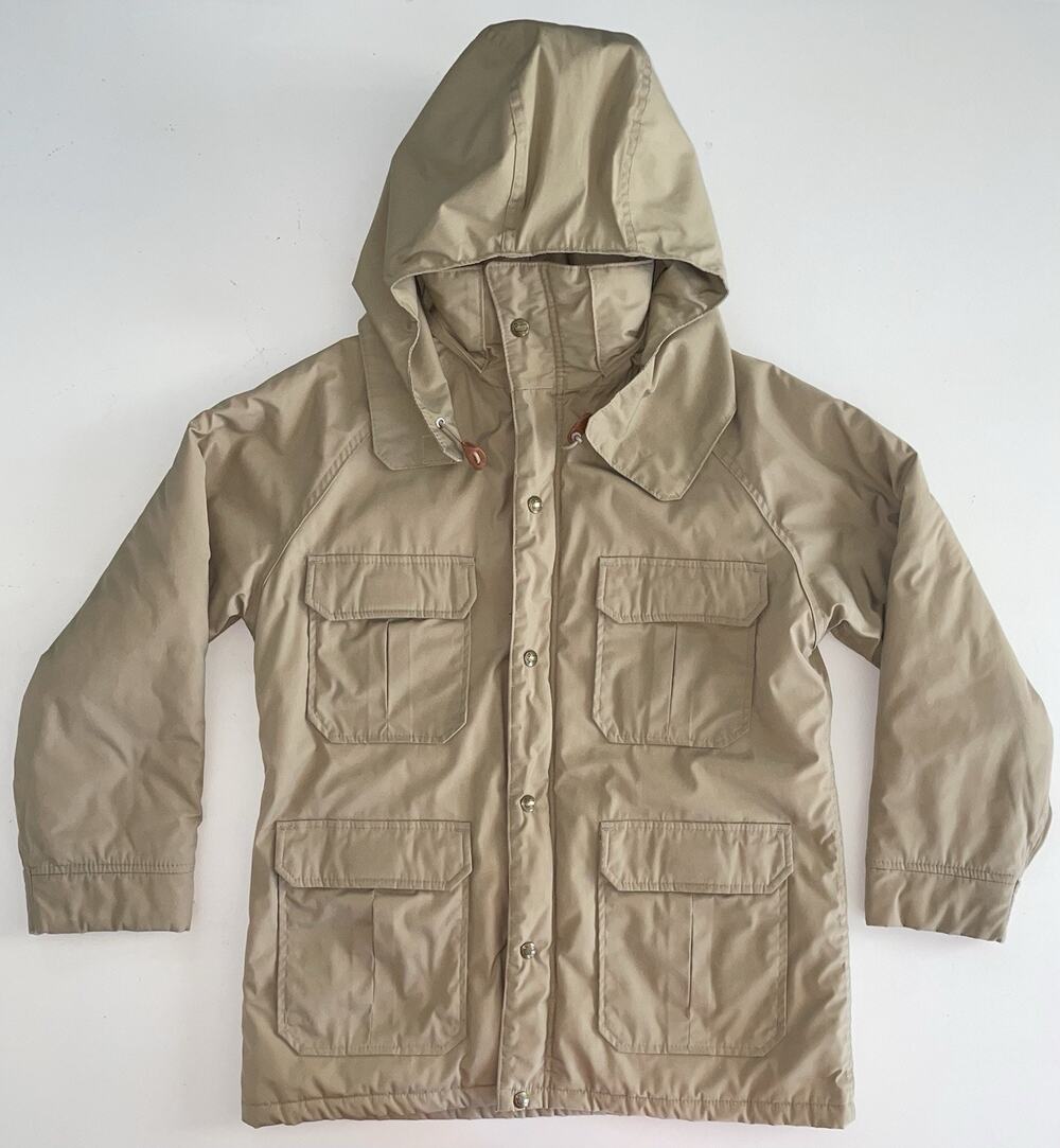 Vintage Woolrich Women’s Medium Beige Tan Field Jacket Parka Coat Red Lining USA